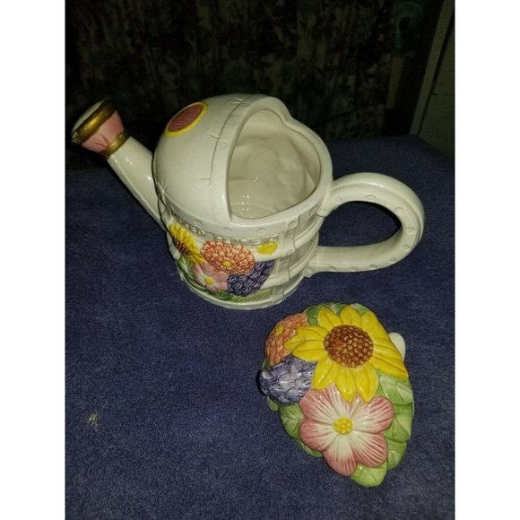 1993 Fitz & Floyd Omnibus Seeds Of Spring Watering Can Flower Teapot Cookie Jar - Picture 3 of 11